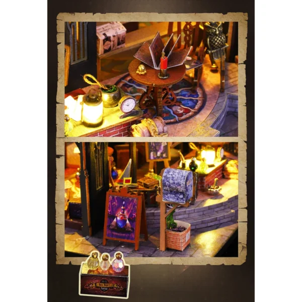 Study area and magical artifacts in the Luna Magic House miniature dollhouse.