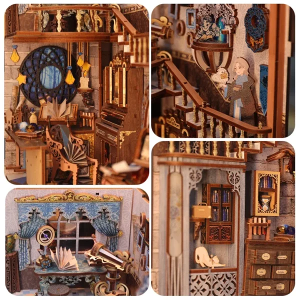 Collage of detailed views from the Nebula Rest Room, showcasing various magical elements, including a stargazing observatory, mystical study area, and enchanting decorations that evoke the wonder of the stars.