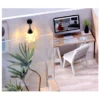 A modern suspended staircase leading to a cozy study corner with a wooden desk, iMac, and a plush chair in the Cozy Time DIY miniature dollhouse loft.