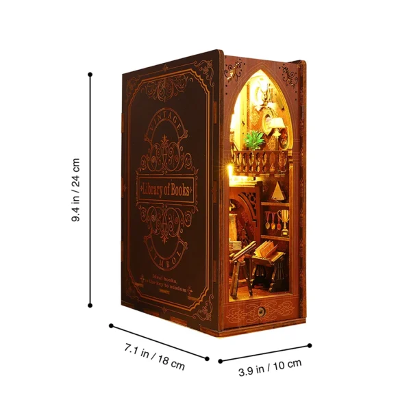 Library of Books' dimensions are 9.4 inches in height, 3.9 inches in width, and 7.1 inches in depth.