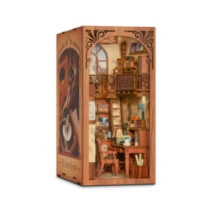 Musical memories in miniature: main image view of The Secret Rhythm DIY book nook featuring a two-story scene with musical instruments and retro decor.